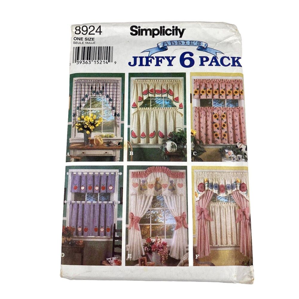 Simplicity 8924 Jiffy Valance Swag Cafe Curtains Curtain Panels 6 Pack Uncut FF
